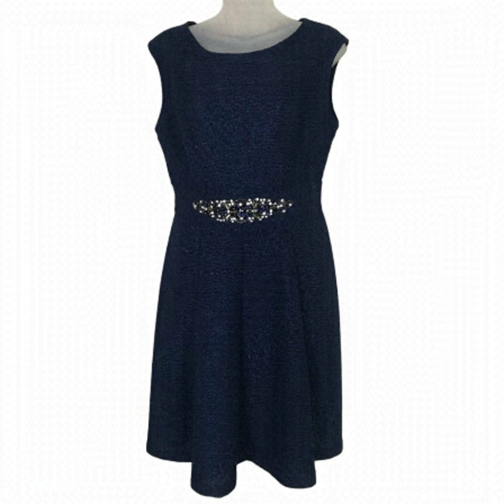 Eliza J Navy Blue Dress With Rhinestone Waist Size 8